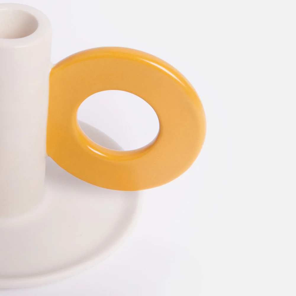 Cream/Mustard Loop Stoneware Candle Holder - Image 3